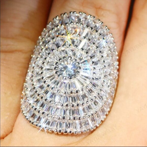 NEW 925 Silver Shining Huge 21 CT Engagement Ring - Picture 1 of 5